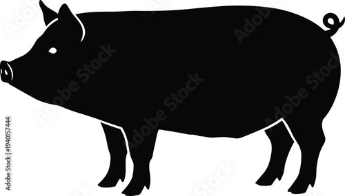 Black Pig Silhouette Vector Icon Isolated on White Background for Farm Animal Logo Butchery Signage Meat Product Label and Agriculture Design