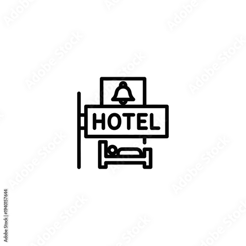 Modern Hotel Sign with Bell and Bed Illustration for Hospitality Industry