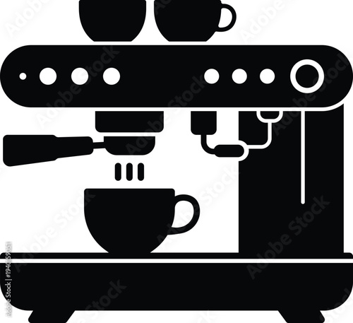 Black Icon of a Professional Espresso Machine with Cups and Portafilter coffee maker coffee machine