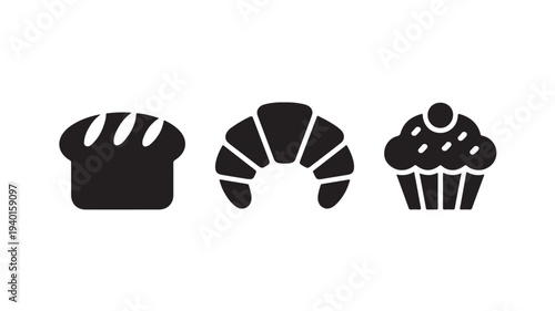 Bakery Icons Set in Simple Silhouette Style with Black Color on White Background for Web Design