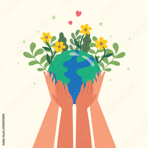 Environment protection, Earth day. Vector illustration of Save the planet earth.