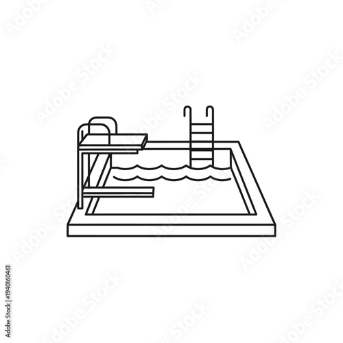 Modern Swimming Pool with Diving Board and Ladder in a Residential Backyard