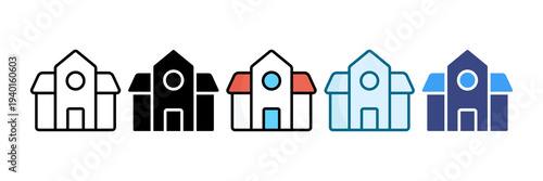 School Building Icon Set Multiple Style Collection