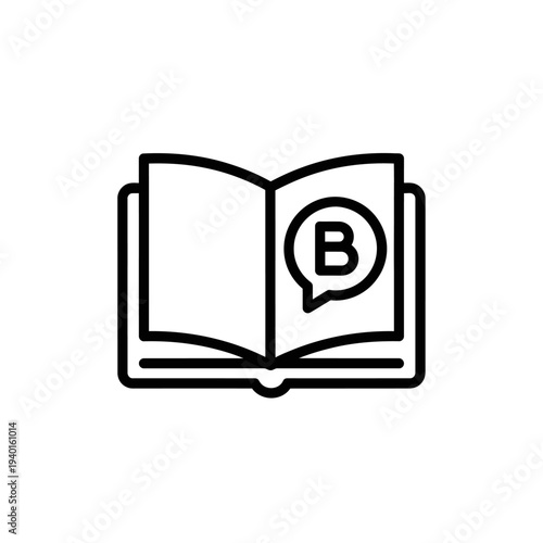 Open Book with Speech Bubble and Letter B for Reading and Communication Concepts