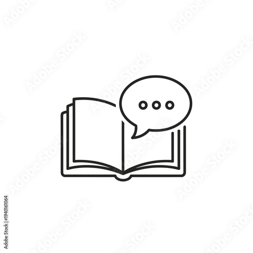 Open Book with Speech Bubble Icon for Reading and Communication Concept
