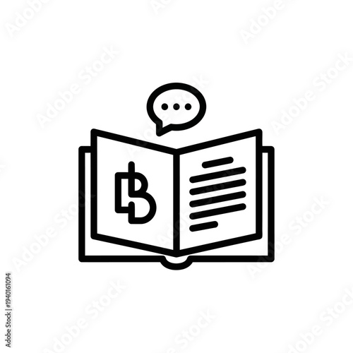 Open Book with Speech Bubble Icon Illustrating Communication and Learning Concept