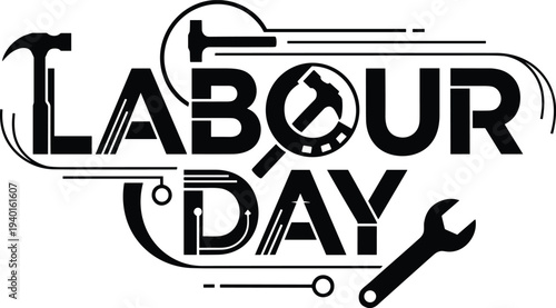 Celebrating Labor Day with tools and a hammer symbol