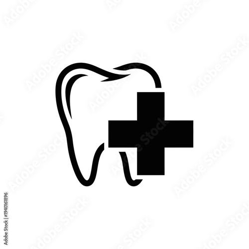 Professional Dental Healthcare Icon with Tooth and Medical Cross Symbol