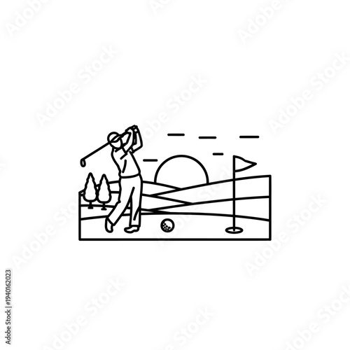 Professional Golfer Taking Swing at Sunset on Scenic Golf Course