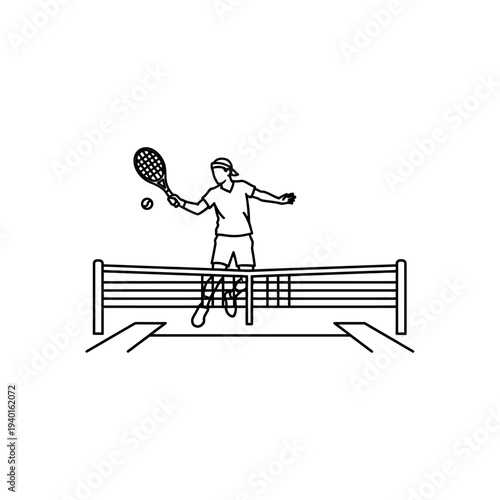 Professional Illustration of a Tennis Player Hitting a Ball Over the Net