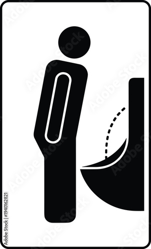 Funny restroom sign with man missing toilet symbol, humorous bathroom warning icon, male toilet pictogram vector for hygiene and restroom signage isolated on white background