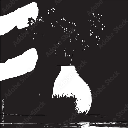 Dried flowers in elegant white vase with dramatic black background and soft lighting for home decor