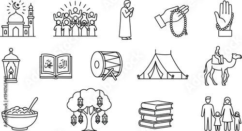 Set of 13 Ramadan and Islamic icons vector