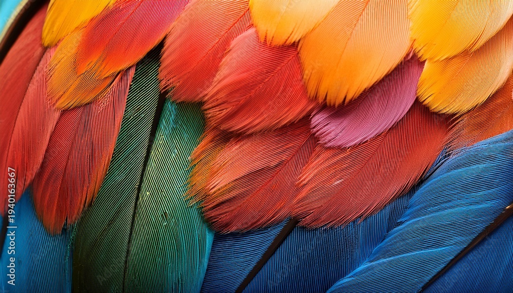 Obraz premium Close Up Of Colorful Bird Feathers Background