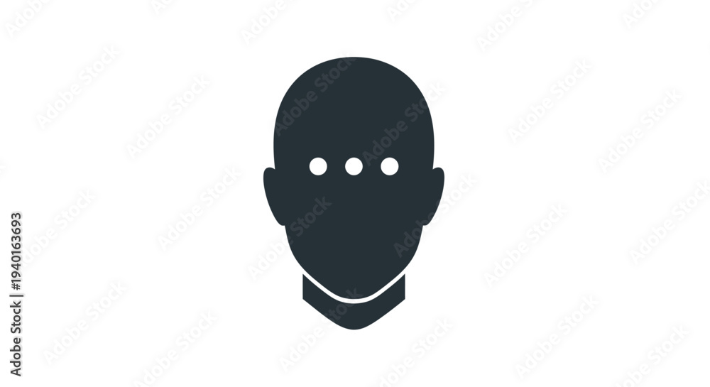 Fototapeta premium Simple dark icon of a human head with three dots for eyes.