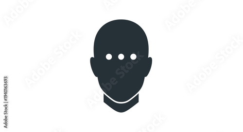 Simple dark icon of a human head with three dots for eyes.