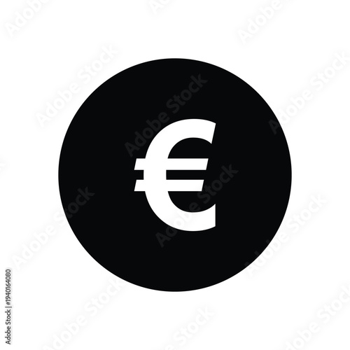 A black circle with a white Euro symbol on a plain white background