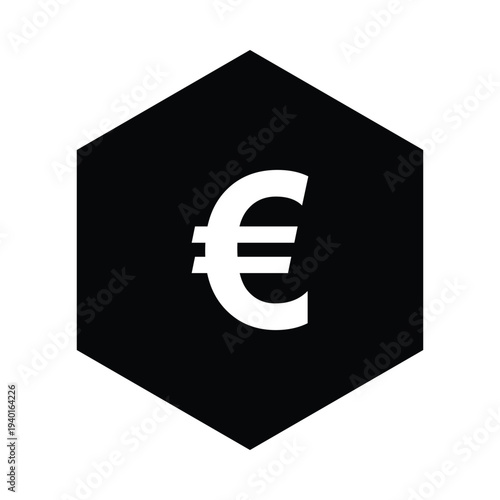 A black hexagon with a white Euro symbol on a plain white background