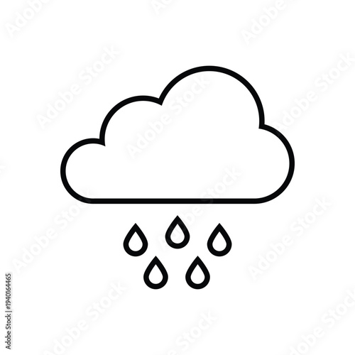 A simple black line drawing of a rain cloud with raindrops on a white background