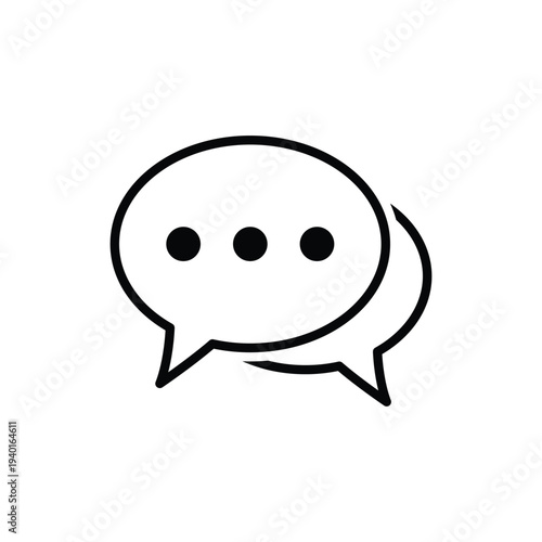 A simple black and white illustration of a speech bubble with three dots