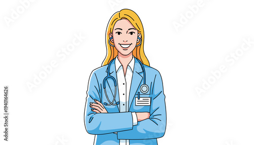 Friendly female doctor or nurse with arms crossed