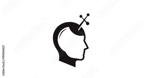Silhouette of a person with a sword in their head, symbolizing mental struggle or conflict.