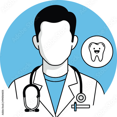 Male Dentist   Illustration with Tooth Icon – Dental Healthcare Professional Cartoon Character Medical Profile Design