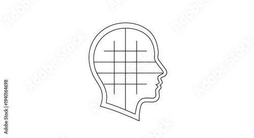 Simple line drawing of a human head with grid pattern inside.