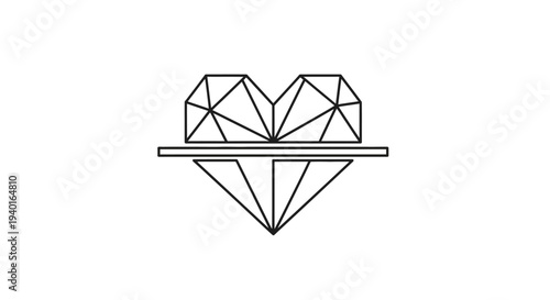 Geometric heart shaped diamond line art illustration.