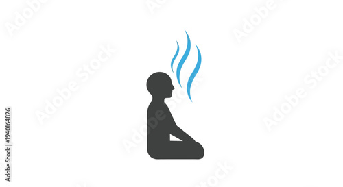 Person meditating in lotus position with steam rising from head.