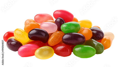 A colorful assortment of jelly beans fills the frame on a white background