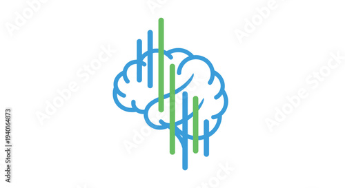 Simple line drawing of a human brain with abstract bars.