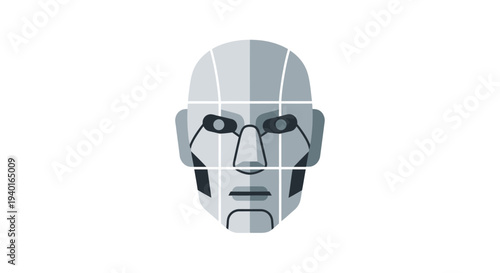 Gray human face divided into geometric sections.