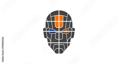 Facial recognition grid pattern on a human face.