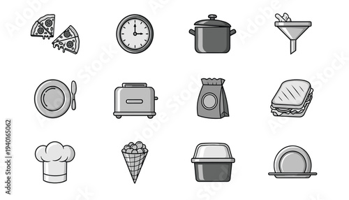 Collection of kitchen utensils and appliances icons set