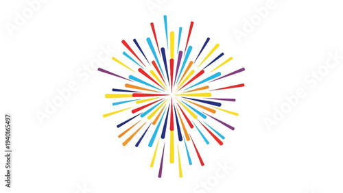 Explosion of vibrant colors radiating outwards, creating a dazzling burst of energy and excitement against a clean white background