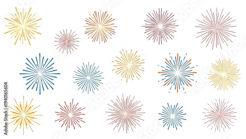 Collection of Radiant Bursting Starburst Elements for Festive and Celebration Designs