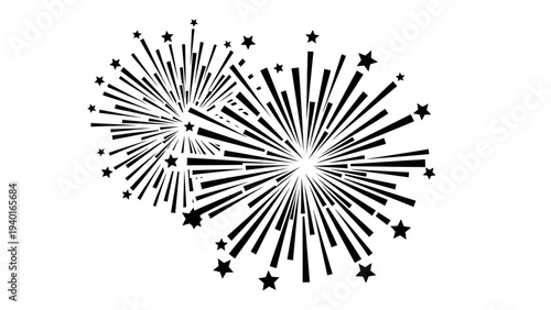 Stylized vector illustration of two festive fireworks bursts, perfect for celebrating special events, holidays, and joyous occasions with an energetic and dynamic visual appeal