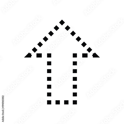 A simple black dotted house icon on a white background pointing upwards