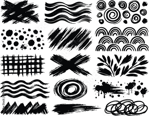 Black Ink Brush Stroke Illustration Bundle | 16 Abstract Textures bundle art.