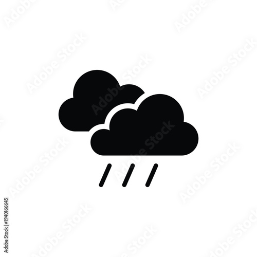 A simple black icon of rain clouds on a white background