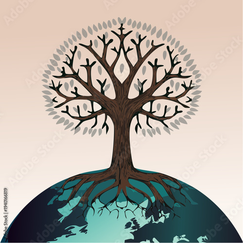 Stylized Tree of Life illustration with intricate branches and visible roots.