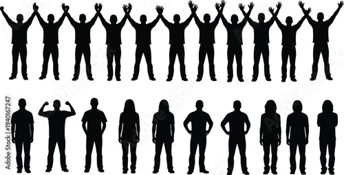 Set of black bird silhouettes flying with open wings, various avian species in flight isolated on white background vector collection