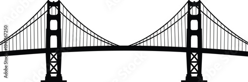 Golden Gate Bridge silhouette illustration, famous suspension bridge landmark, San Francisco architecture icon, travel destination symbol, city infrastructure design