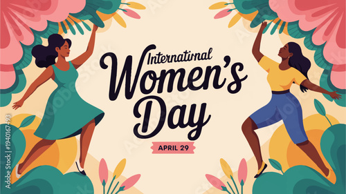 International women's day celebration illustration with diverse women dancing
