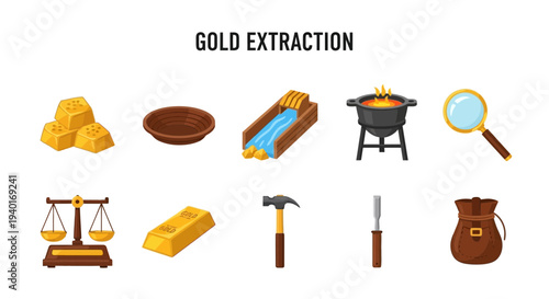 Illustration of ten gold extraction icons arranged in two rows