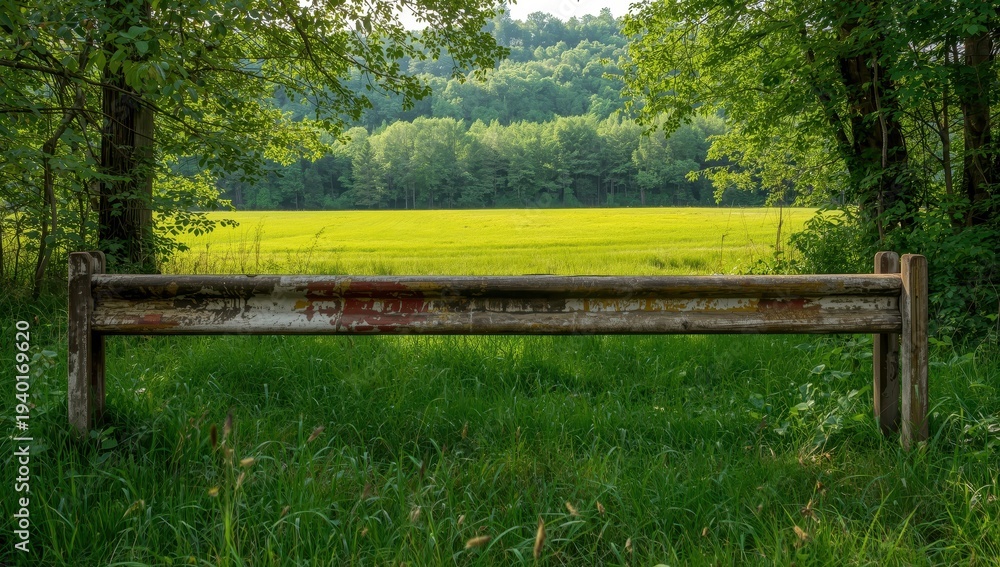 Fototapeta premium A worn barrier obstructing access to a grassy area