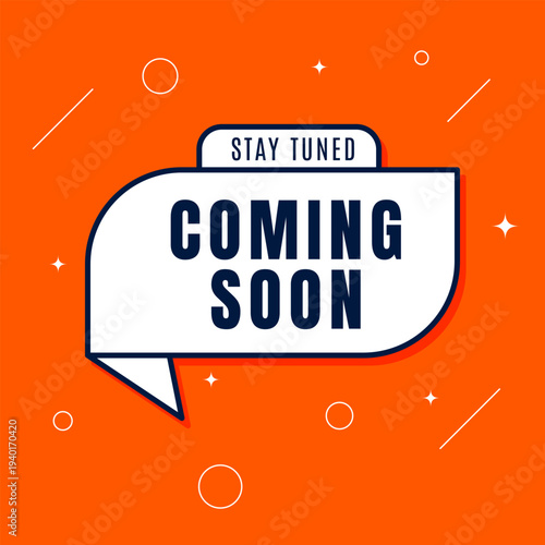 Coming Soon Announcement Banner with Speech Bubble Element on Orange Background for Social Media Marketing