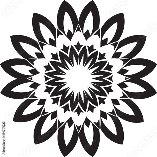 Black and white abstract geometric mandala pattern with radial symmetry