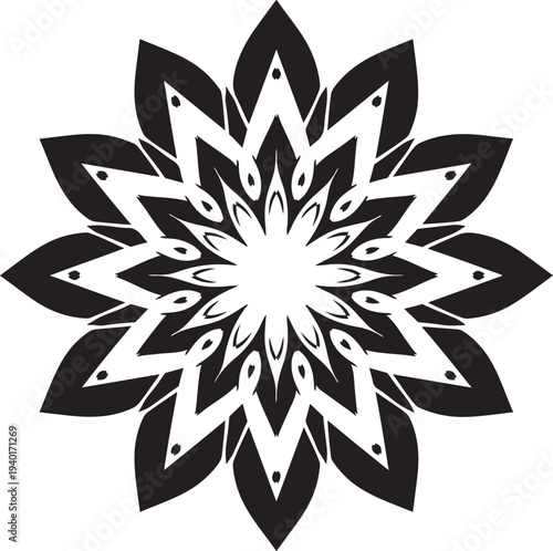 Black and white abstract symmetrical floral mandala